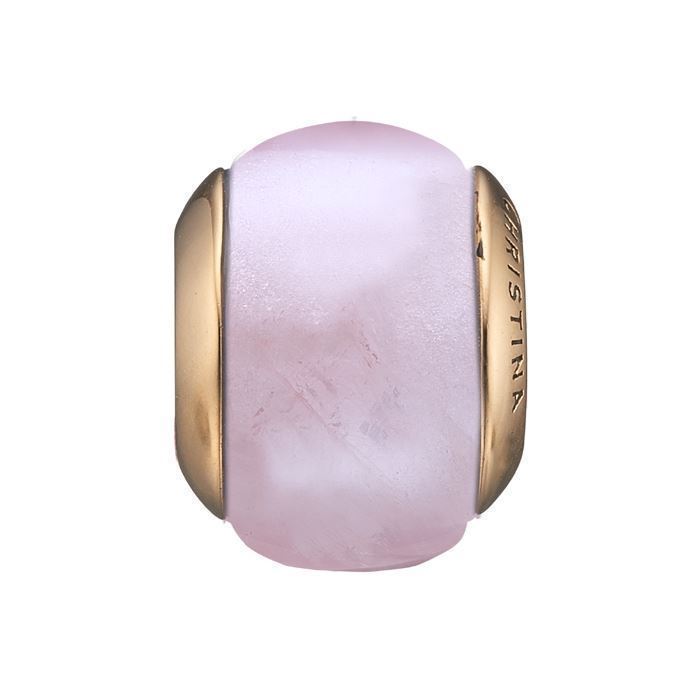 630-G143, blank forgyldt sølv rosa quartz kugle til læderarmbånd Rose magic med blank overflade fra Christina Collect