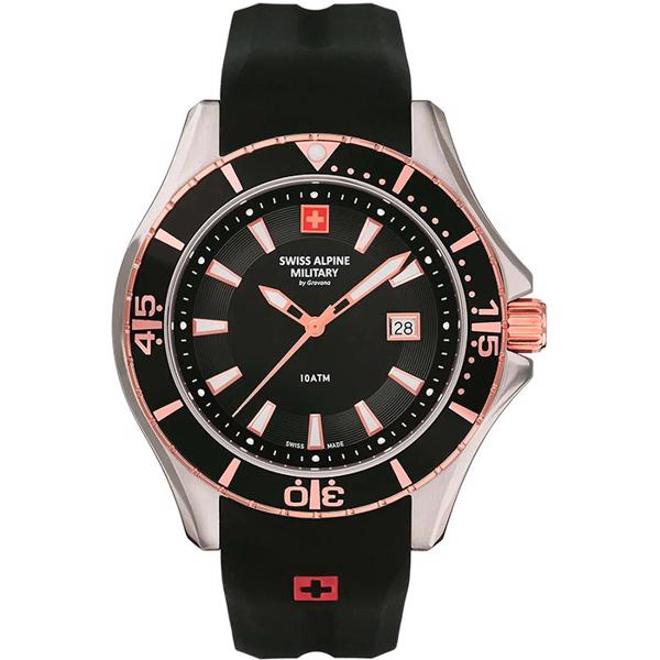Stål med Forgyldt krone og forgyldt krone Military quartz herre ur fra Swiss Alpine Military