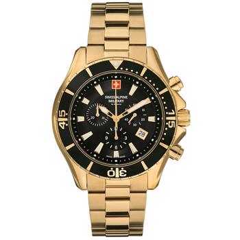 Forgyldt stål Military Chronograph quartz herre ur fra Swiss Alpine Military