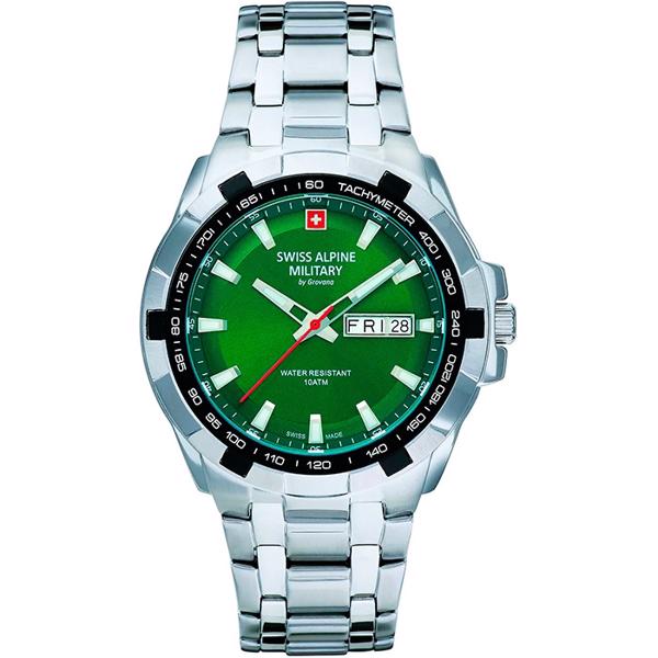 Swiss Alpine Military Day Date Stål quartz herre ur, model 7043.1134 