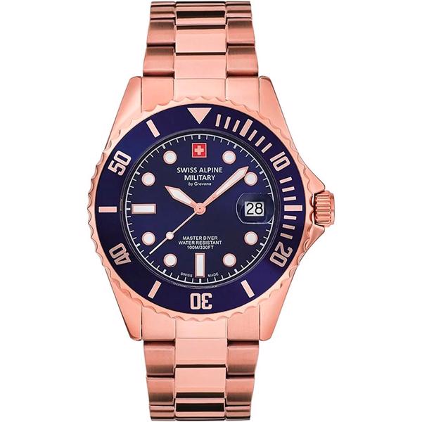 Forgyldt stål Military quartz herre ur fra Swiss Alpine Military