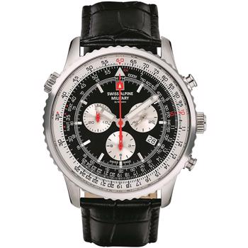 Læder Military Chrono quartz herre ur fra Swiss Alpine Military