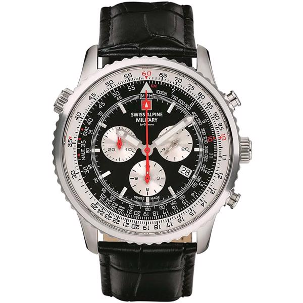 Læder Military Chrono quartz herre ur fra Swiss Alpine Military