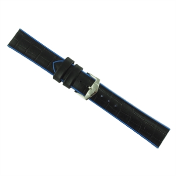 ZRC eksklusiv gummirem i blå med sort lædder, i bredder fra 20-22 mm, 195 mm lang og med enten forgyldt eller stål spænde