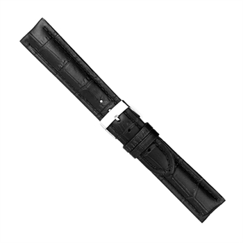 Urrem i sort polstret imiteret alligator skind føres i 20+22mm