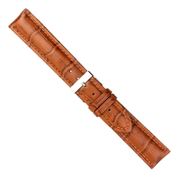 Urrem i cognacfarvet polstret imiteret alligator skind føres i 20+22mm