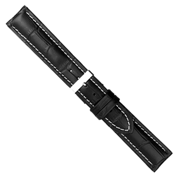 Urrem i sort polstret imiteret alligator skind med lys syning føres i 20+22mm
