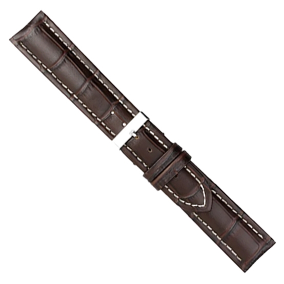 Køb 887-01-22, Urrem i mørkebrun polstret imiteret alligator skind med lys syning føres i 20+22mm, her 22 mm her hos Ur-Tid.dk
