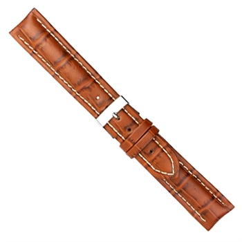 Urrem i cognacfarvet polstret imiteret alligator skind med syning føres i 20+22mm