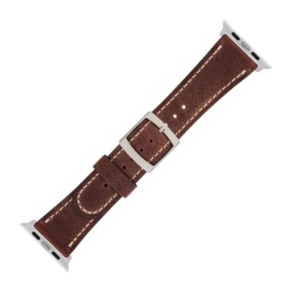 Apple Watch mørkebrun kerne læder urrem med hvide stikninger i 42 mm
