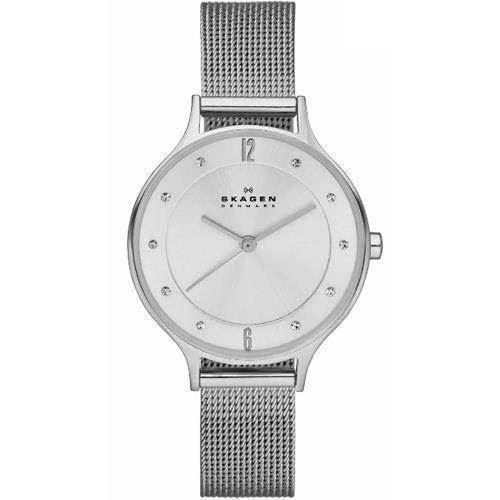 Skagen Anita blank stål quartz Dame ur med Swarowski sten