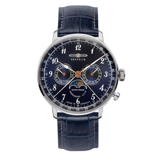 blank rustfristål LZ129 Hindenburg Moonphase Ronda 706B Herre ur fra Zeppelin