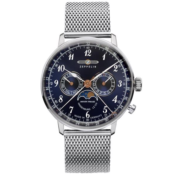 blank rustfristål LZ129 Hindenburg Moonphase Ronda 706B Herre ur fra Zeppelin