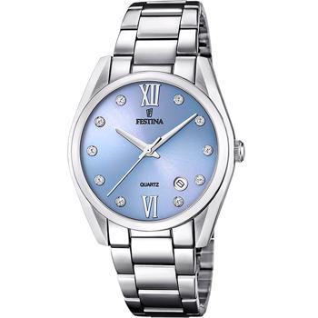 Stål med zikoner på skiven Ladies Boyfriend quartz dame ur fra Festina