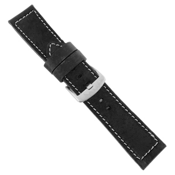 Fluco massiv sort kalveskinds urrem i bredder fra 20-26 mm, 193 mm lang, her 24 mm