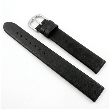 Søgaard sort urrem af kavle læder i lige løb uden syninger i bredder fra 12-22 mm, 190 mm lang og med enten forgyldt eller sølv spænde