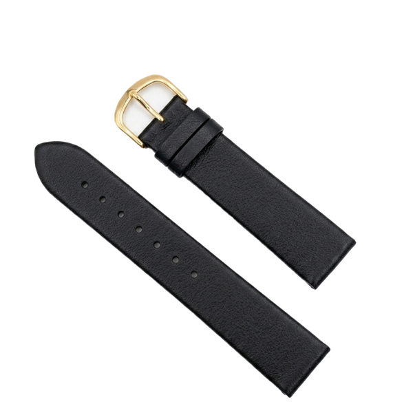 Søgaard sort urrem af kalve læder i ulige løb uden syninger i bredden 12-10 mm, 165 mm lang og med forgyldt spænde