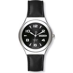 Image of Swatch Feature Steel* m. Sort læderrem.