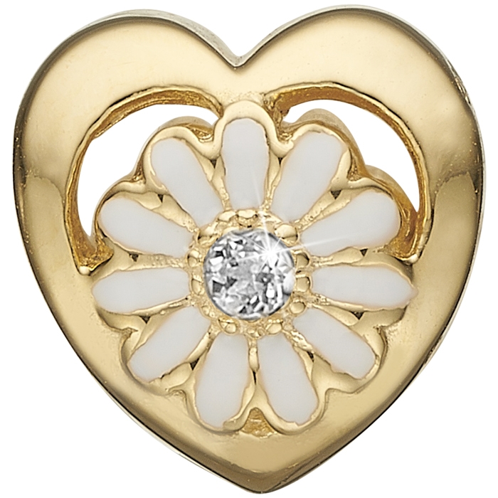 623-G180, blank / hvid emalje forgyldt sølv Maguerit hjerte charm diamant Marguerit Labgrwon diamond med blank / hvid overflade Christina Collect
