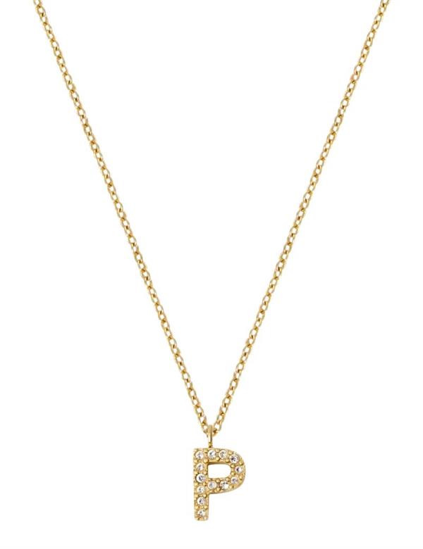 MB0086, Mockberg Stone Letter P Gold Necklace Halskæde