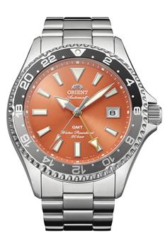 Orient Mako GMT ur i stål med orange skive